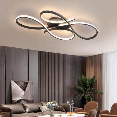 Imagem de Luminária de teto LED moderna para quarto, sala de estar, com intensidade de luz ajustável de 3000K a 6500K, em metal cromado, com controle remoto, estilo lustre para quarto e sala de estar