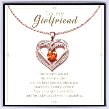 Imagem de Colar de coração banhado a ouro rosa "I Love You" para mulheres, colar de amor eterno, pingente de pedra do mês de nascimento para aniversário dela, aniversário, dia dos namorados, presente de Natal