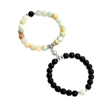 Imagem de Pulseira de pedras naturais chacras olho de tigre atração magnética, pulseira de casais combinando de pedras foscas para mulheres, homens, meninas, meninos, melhores amigos, amantes, cura amizade presente unissex, Pedra Metal, Pedra,