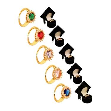 Imagem de Anel Feminino de Formatura Banhado - Redondo Ajustável Com Capelo (Azul)