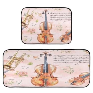 Imagem de xigua Conjunto de 2 peças de tapetes e tapetes de cozinha vintage instrumentos musicais absorventes macios tapetes de cozinha para chão antiderrapante conjunto de capacho de cozinha, 50 x 120 cm + 50