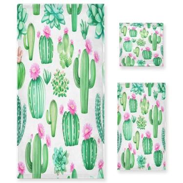 Imagem de xigua Conjunto de toalhas de banheiro de cactos e suculentas toalha de banho macia absorvente de 3 peças toalha de mão toalhas decorativas para banheiro, academia, hotel, praia, piscina