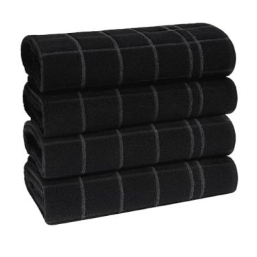 Imagem de Pano de Prato Copa Atoalhado Chef Grande Listrado Premium Preto Algodão Geométrico 45 cm x 65 cm