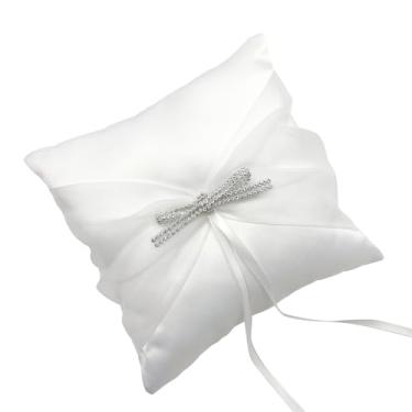 Imagem de Almofada de Travesseiro para Porta-Anéis Casamento com Decoração Fita Renda Cristal e Pérola Festa