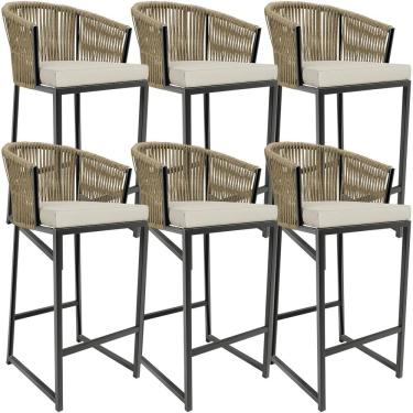 Imagem de Kit 06 Banqueta Para Área Gourmet Cozinha Varanda Corda Náutica Sunset D04 Bege - Lyam Decor