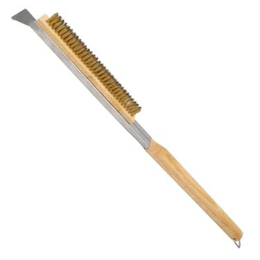 Imagem de Escova de forno de pizza de 53 cm com raspador - Escova de limpeza de pedra de pizza para churrasco, churrasqueira, forno a lenha, acessórios de cozinha ao ar livre, resistente (marrom)