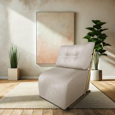 Imagem de Kit 2 Poltronas Luxo Aurora Linho Base De Ferro Dourado - Pallazio Cor Bege