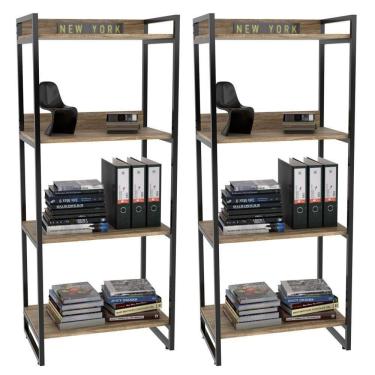 Imagem de 2 Estante Livreiro Prisma Estilo 60Cm Carvalho Mpozenato