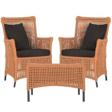 Imagem de 2 Poltronas E 1 Mesa Igapó Alumínio Preta Corda Náutica E9 Terra Cota