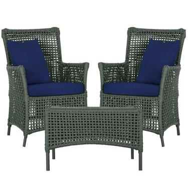 Imagem de 2 Poltronas E 1 Mesa Igapó Alumínio Preta Corda Náutica E10 Verde