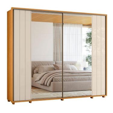 Imagem de Guarda-roupa Casal Dalí Ripado Com Escada 2 Portas 8 Gavetas 2 Portas C/ Espelho - 7 Decor Cinamomo E Off White