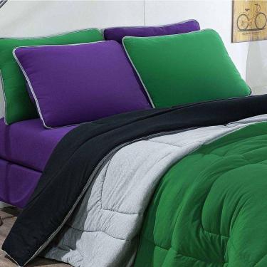 Imagem de Kit Edredom + Jogo De Lençol Malha 100% Algodão Urbano 6 Peças King - Verde Bandeira-mescla-roxo