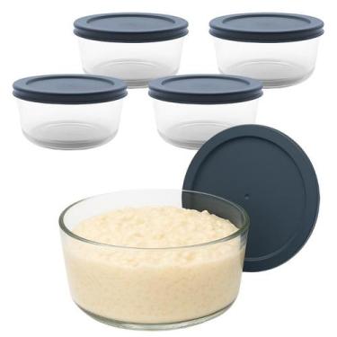 Imagem de Kit 4 Pote De Vidro Hermético Redondo Com Tampa Marmita Forno Microond