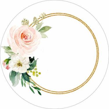 Imagem de Painel de Lona Redondo Flores Brancas Vintage Aros em Glitter Dourado 