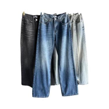 Imagem de Calça Jeans Feminina Y2K Clássica Reta De Cintura Alta Lavada Outono I