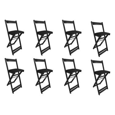 Imagem de Kit 8 Cadeiras Bistro Dobrável De Madeira Estofada Preta - Preto