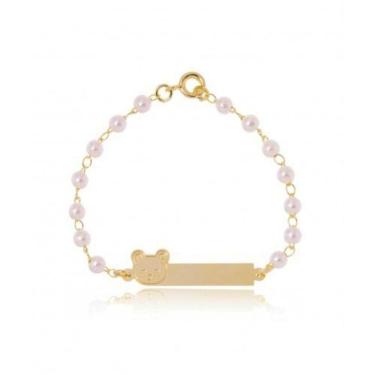 Imagem de Pulseira Infantil Pérola Chapinha Com Ursinho Banhado A Ouro
