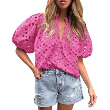 Imagem de Blusa PRETTYGARDEN Feminina de Renda Vazado Decote V XL