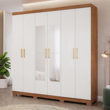 Imagem de Guarda-roupa Casal 6 Portas com Pés e Espelhos 199cm 100% Mdf Paraty Espresso Móveis Cinamomo/Grafiatto