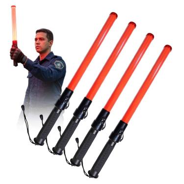 Imagem de Bastao Sinalizador Viario LED  Kit 4 Apito Transito Emergencia Obra Balizador Frentista Manobrista Segurança