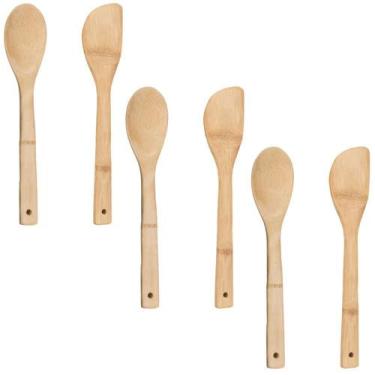 Imagem de 3 Colher E 3 Espátula Bambu Natural Utensílios Cozinha 30 cm - Rio Tij
