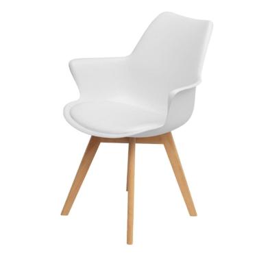 Imagem de Cadeira com Braços Joly Wood Or Design Assento Em Polipropileno Branco Base Madeira