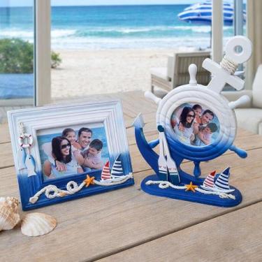 Imagem de Porta Retrato Náutico Marítimo Decoração Casa Praia Kit 2pçs - Genéric
