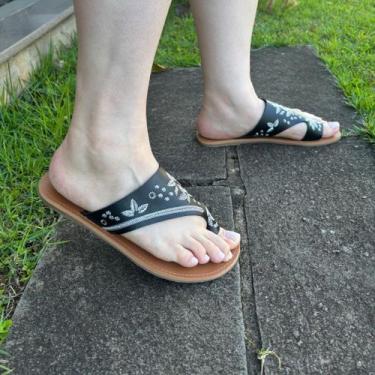 Imagem de Sandália Rasteirinha Calpe Bordados Feminina Rasteira - Hola, Preto, 3