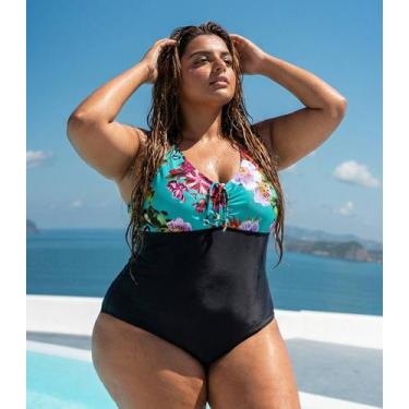 Imagem de Maiô BIG Plus Size ESTAMPADO E LISO Franzido busto Com Bojo Removível 