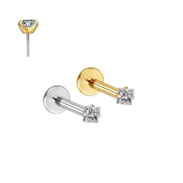 Imagem de Piercing Mini Pedra Quadrada Sem Rosca Aço Cirúrgico Ouro PVD - Pierci