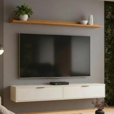 Imagem de Rack Tv 65 Pol. Suspenso 160cm 2 Portas Lila Off/Cinamomo Z49 - Mpozen