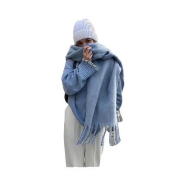 Imagem de Cachecol De Luxo Feminino Em Cashmere, Xale Grosso E Quente Com Franja
