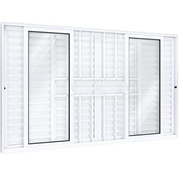 Imagem de Janela Veneziana Alumínio Central 4 Folhas Móveis 2 Fixas com Grade Lucasa Eccellente 120cmx150cm Branco