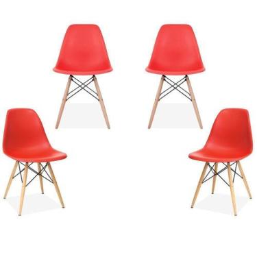 Imagem de Kit 04 Cadeiras Decorativas Eiffel Charles Eames Vermelho Com Pés De M