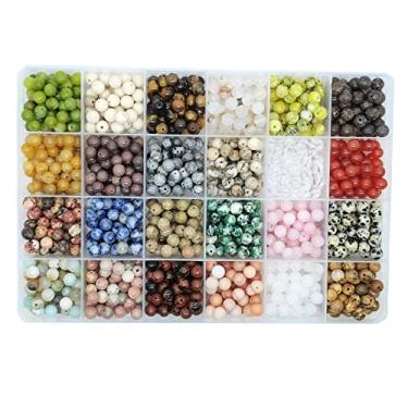 Imagem de 1200 contas de pedra redonda natural de 6 mm com pedras preciosas soltas Tamanho do furo de pedra preciosa 1 mm DIY contas lisas para fabricação de pulseiras, colares, brincos, caixa embalada (24 Material B, 6 mm)