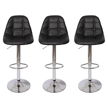 Imagem de Kit 3 Banquetas Estofada Alta para Bar Balcão Cozinha Americana Giratória Preta Botone