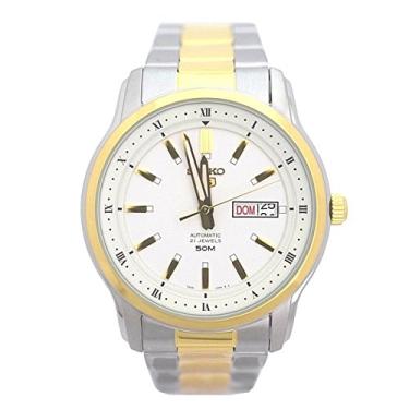 Imagem de SEIKO Relógio masculino série 5 com mostrador branco automático em dois tons SNKP14K1S,...