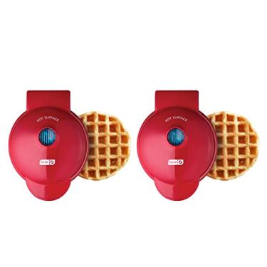 Imagem de DASH Mini máquina de waffle (pacote com 2) para waffles individuais hash brown, Chaffles Keto com superfícies antiaderentes fáceis de limpar, 10 cm, vermelha