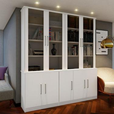 Imagem de Estante de Livros 9 Portas e Portas Superiores Vidro Fumê Foscarini Branco