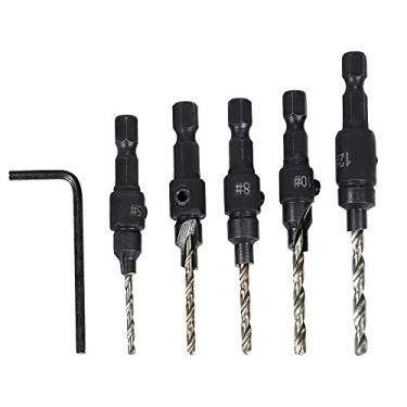 Imagem de Tingpai 5 PCS escareada de cor natu l conjunto abridor de furos pa madei 1/4" h gonal pa furos cônicos escareado pa fuso pa t balhar madei alargador de perfu ção alargador