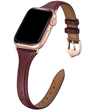 Imagem de WFEAGL Pulseira feminina de couro de grão superior compatível com Apple Watch SE SE2 séries 9, 8, 7, 6, 5, 4, 3, 2 e 1 de 38 mm, 40 mm e 41 mm (branco/ouro rosa)
