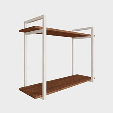 Imagem de Nicho Sala Quarto Cozinha Casa C/Prateleira Dupla Mdf Base Branca (80, Amêndoa)