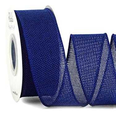 Imagem de Ribbli Fita de juta com fio, 3,8 cm x 9,7 m, azul escuro, fita de borda sólida com fio para arco grande, grinalda, decoração de árvores, decoração ao ar livre