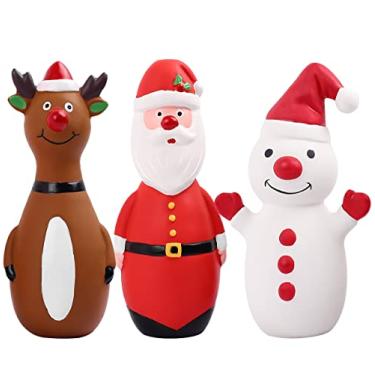 Imagem de Malier Brinquedos de Natal para cães, brinquedo de mastigar para cães de látex durável, brinquedos interativos engraçados perfeitos para cães pequenos e médios