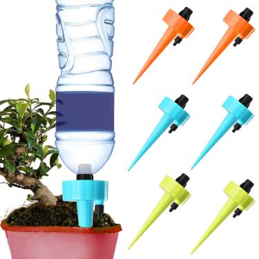 Imagem de BEADNOVA Estacas de irrigação automática para plantas equipamento de irrigação automática pontas ajustáveis de autorirrigação para plantas com válvula de controle de liberação lenta (laranja azul verde, 6 peças)