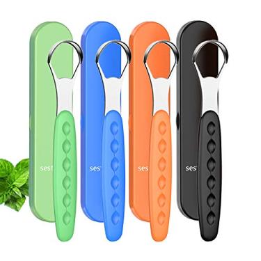 Imagem de Limpador de língua 2021 para adultos e crianças, conjunto de pincéis de língua de metal de grau médico para hálito fresco, dentário, eliminar mau hálito em segundos (4 peças)