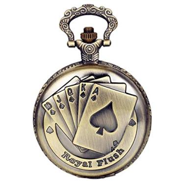 Imagem de Lancardo Relógio de bolso vintage Royal Straight Flash Poker em relevo Tempo militar 24 horas