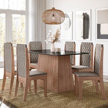 Imagem de Conjunto Sala de Jantar com Cadeiras 06 Cadeiras Líbia Amendoa Celta Móveis