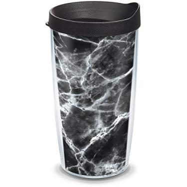 Imagem de Tervis Copo de viagem com isolamento térmico de parede dupla feito em mármore preto mantém as bebidas frias e quentes, 473 ml, clássico