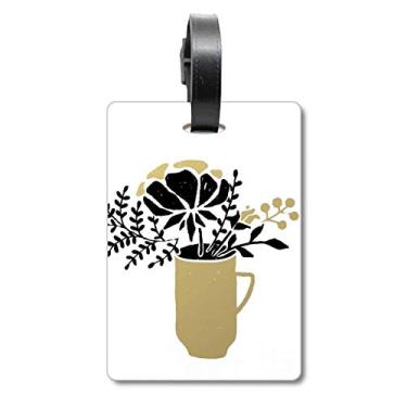 Imagem de Vaso de folhas de flores com citação dourada para bagagem, etiqueta para cartão de bagagem